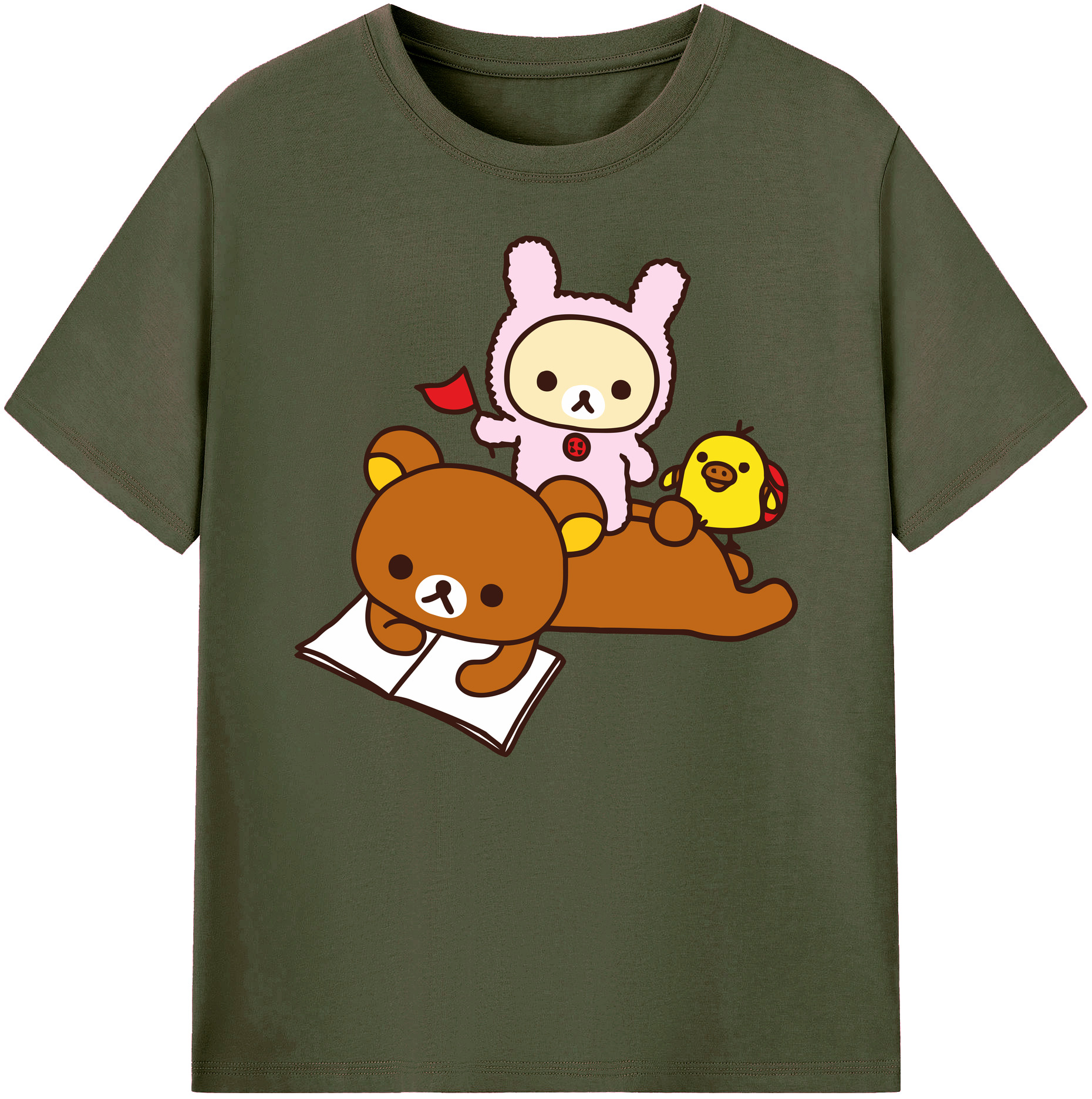 （画像用） リラックマ リラックマ キイロイトリ Rilakkuma Korilakkuma Kiiroitori 綿100％ メンズ半袖Tシャツ｜肌触りやわらか＆通気性